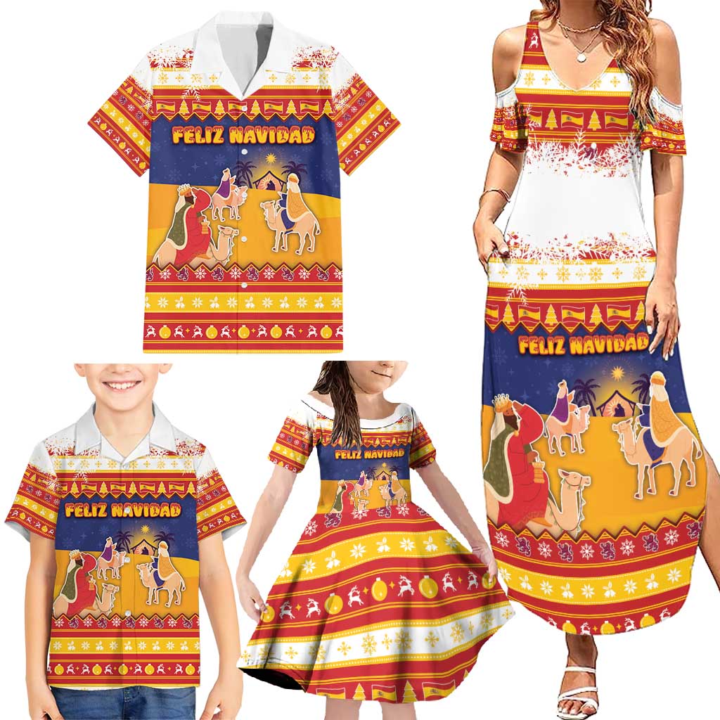 Spain Christmas Family Matching Summer Maxi Dress and Hawaiian Shirt Los Reyes Magos - Wonder Print Shop