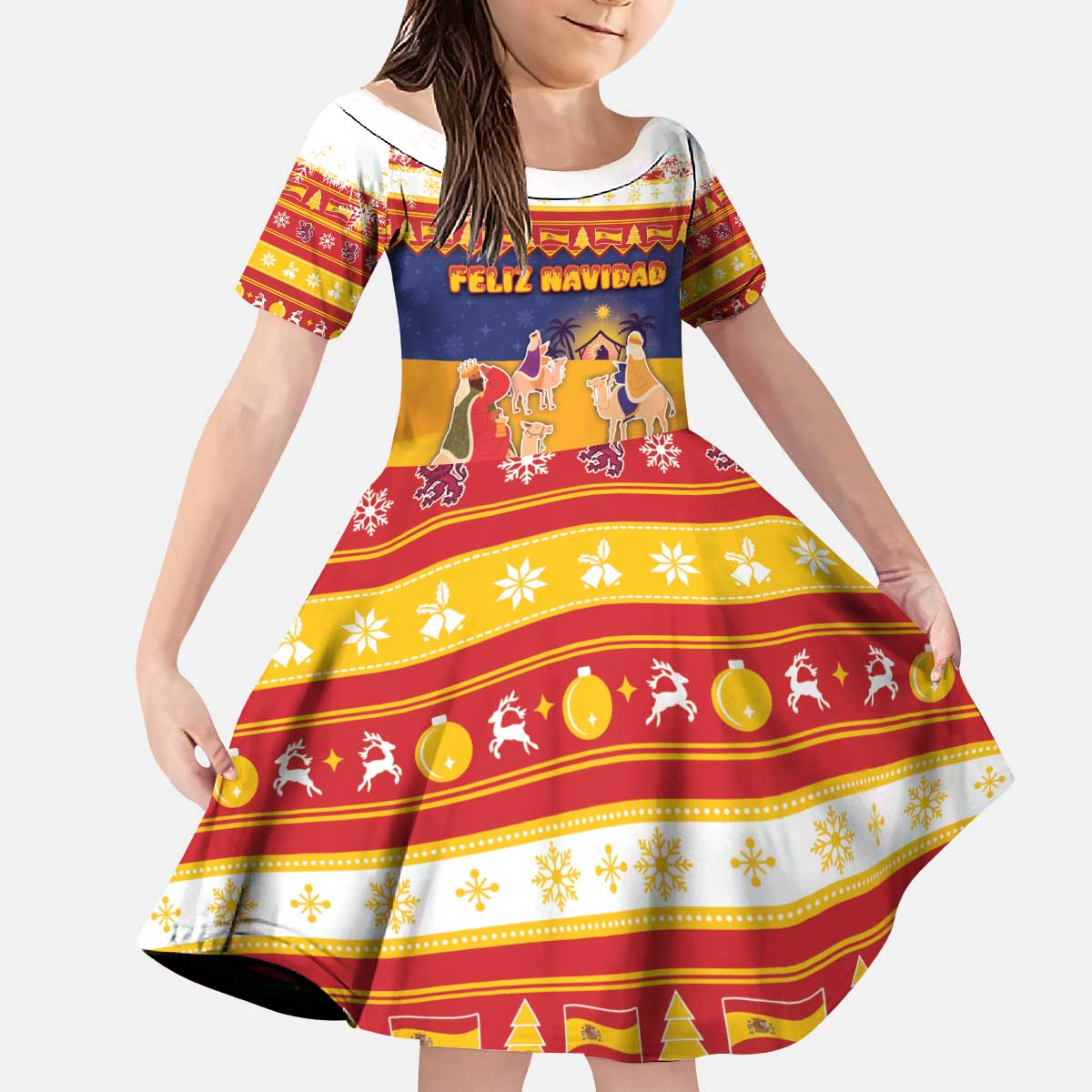 Spain Christmas Kid Short Sleeve Dress Los Reyes Magos - Wonder Print Shop