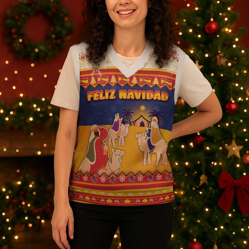 Spain Christmas Knitted V-Neck Vest Los Reyes Magos - Wonder Print Shop