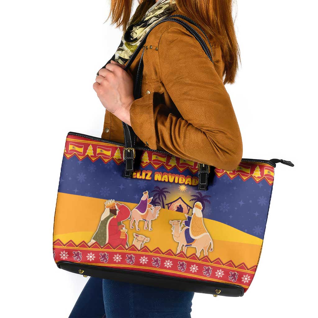 Spain Christmas Leather Tote Bag Los Reyes Magos - Wonder Print Shop