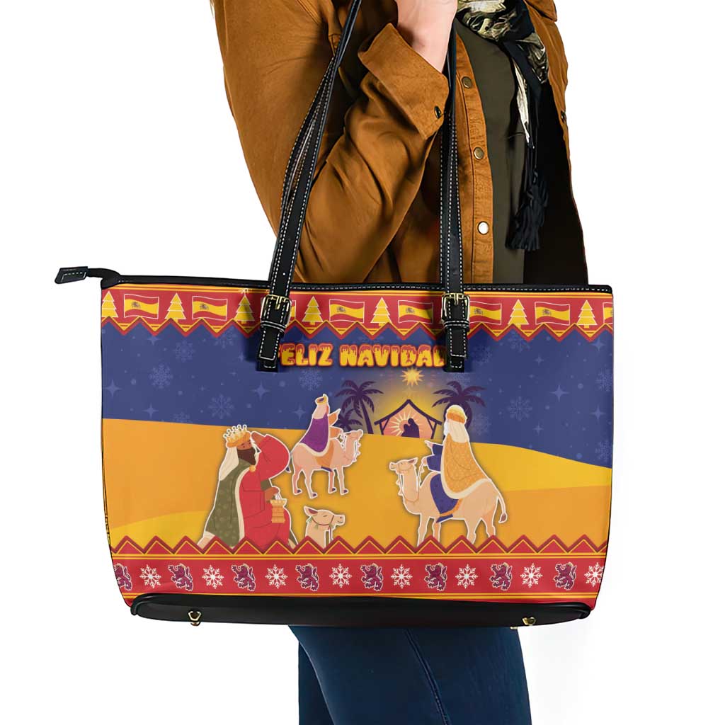 Spain Christmas Leather Tote Bag Los Reyes Magos - Wonder Print Shop