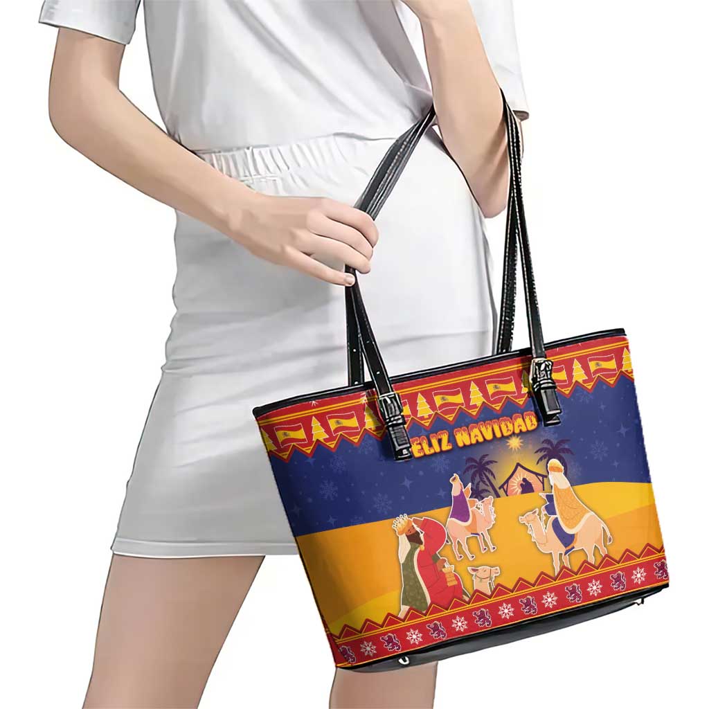 Spain Christmas Leather Tote Bag Los Reyes Magos - Wonder Print Shop