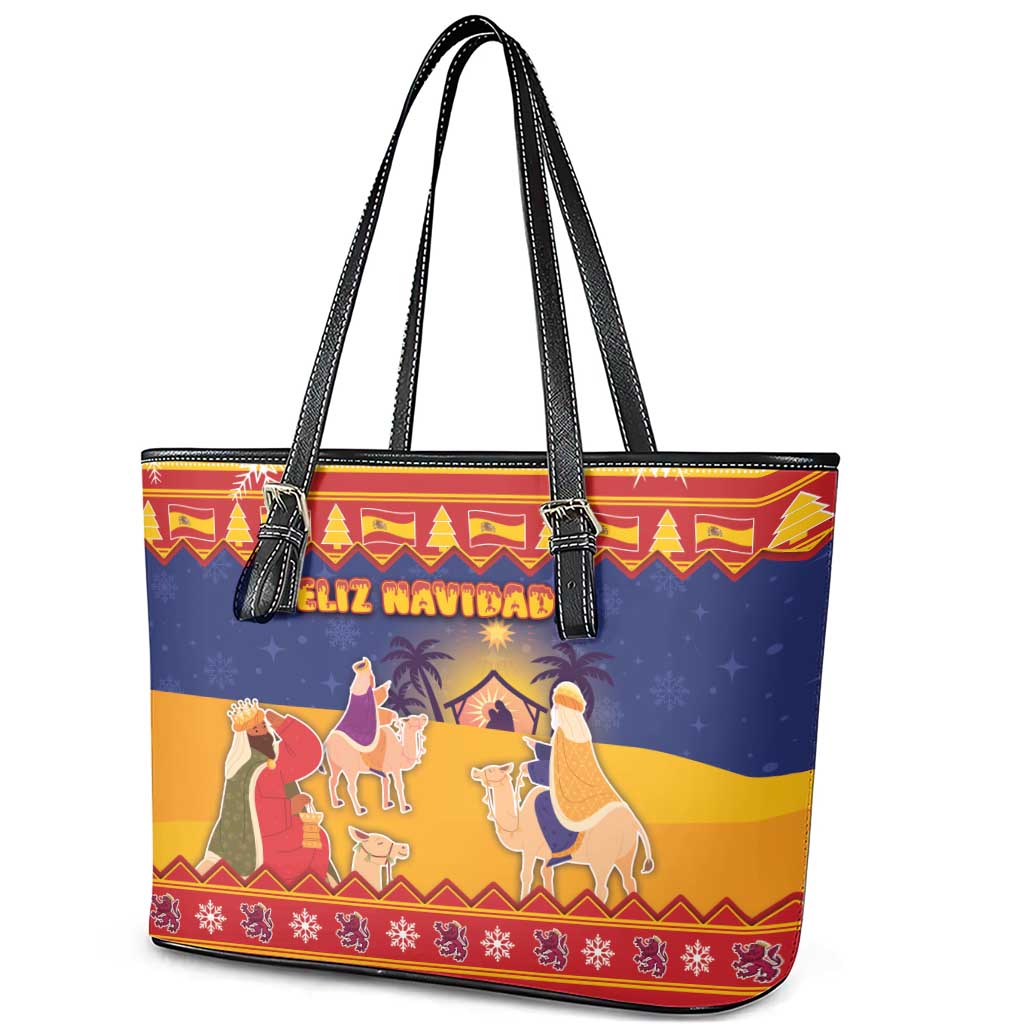 Spain Christmas Leather Tote Bag Los Reyes Magos - Wonder Print Shop