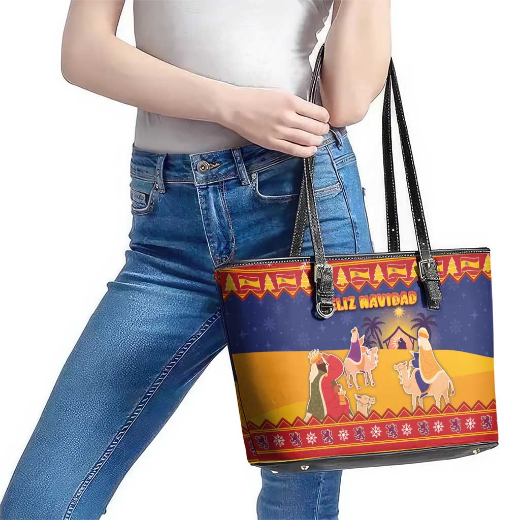 Spain Christmas Leather Tote Bag Los Reyes Magos - Wonder Print Shop