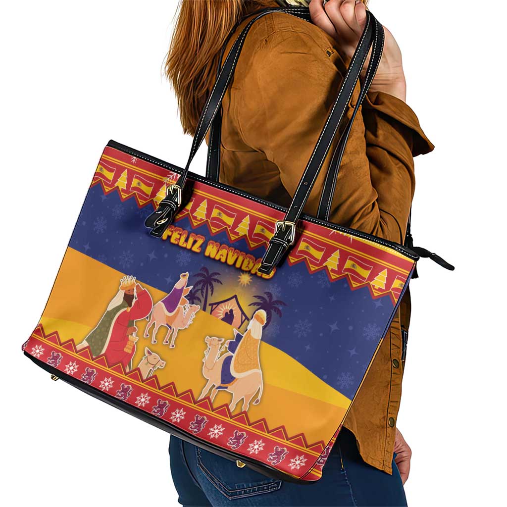 Spain Christmas Leather Tote Bag Los Reyes Magos - Wonder Print Shop