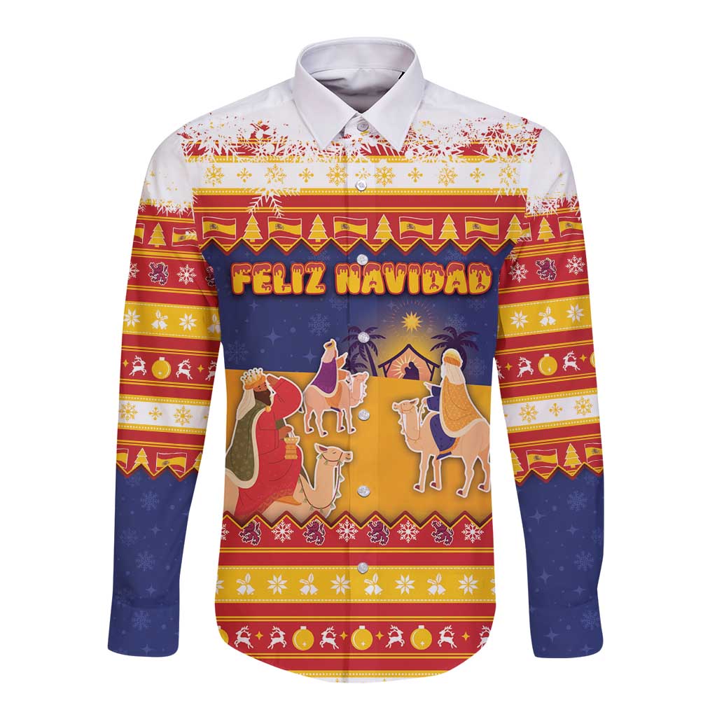 Spain Christmas Long Sleeve Button Shirt Los Reyes Magos - Wonder Print Shop
