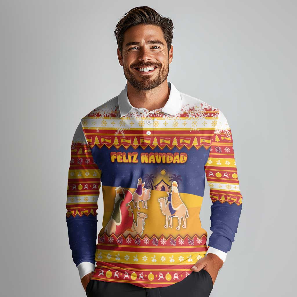 Spain Christmas Long Sleeve Polo Shirt Los Reyes Magos - Wonder Print Shop
