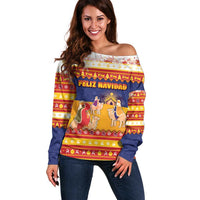 Spain Christmas Off Shoulder Sweater Los Reyes Magos - Wonder Print Shop