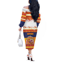 Spain Christmas Off The Shoulder Long Sleeve Dress Los Reyes Magos - Wonder Print Shop