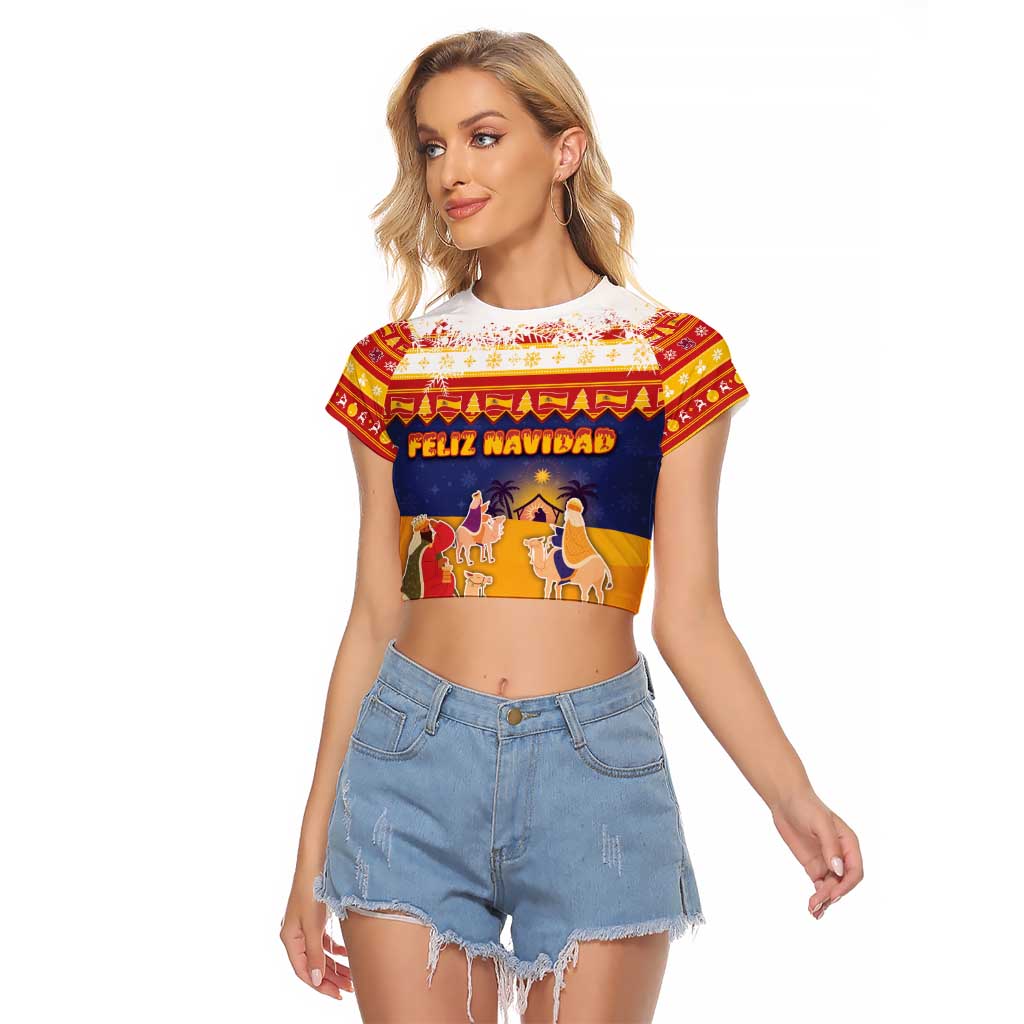 Spain Christmas Raglan Cropped T Shirt Los Reyes Magos - Wonder Print Shop