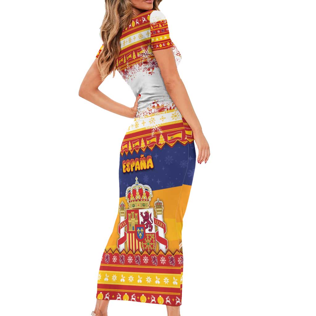 Spain Christmas Short Sleeve Bodycon Dress Los Reyes Magos - Wonder Print Shop