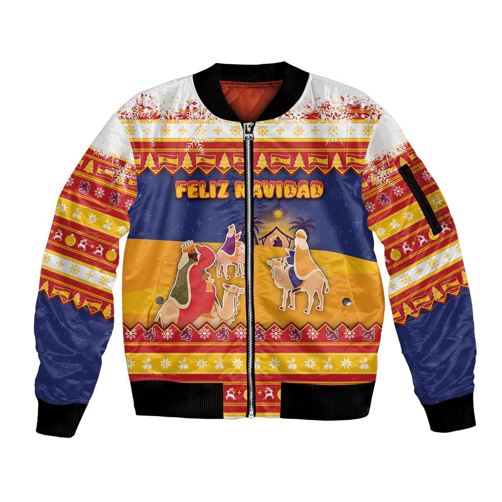 Spain Christmas Sleeve Zip Bomber Jacket Los Reyes Magos - Wonder Print Shop