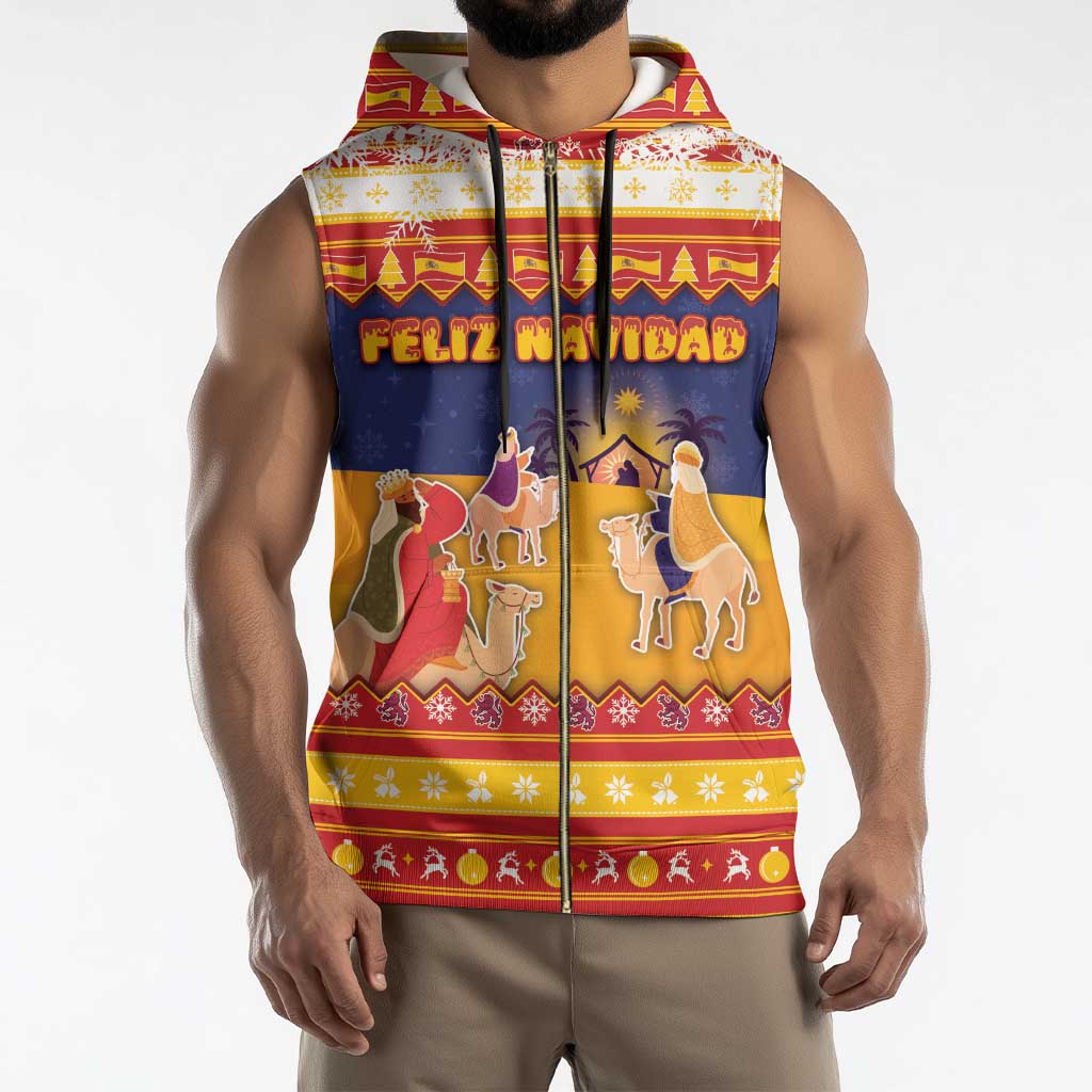 Spain Christmas Sleeveless Zip Hoodie Los Reyes Magos - Wonder Print Shop