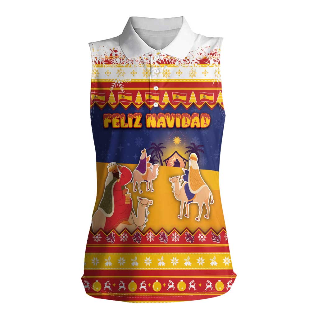 Spain Christmas Women Sleeveless Polo Shirt Los Reyes Magos - Wonder Print Shop
