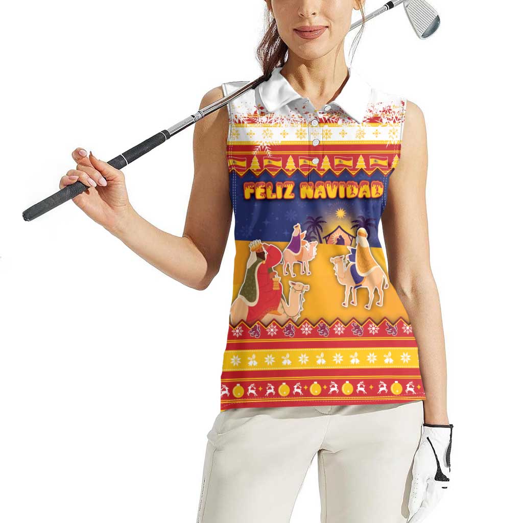 Spain Christmas Women Sleeveless Polo Shirt Los Reyes Magos - Wonder Print Shop