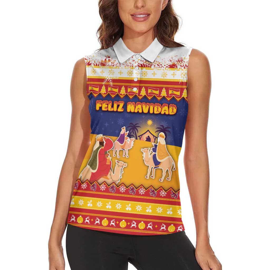 Spain Christmas Women Sleeveless Polo Shirt Los Reyes Magos - Wonder Print Shop