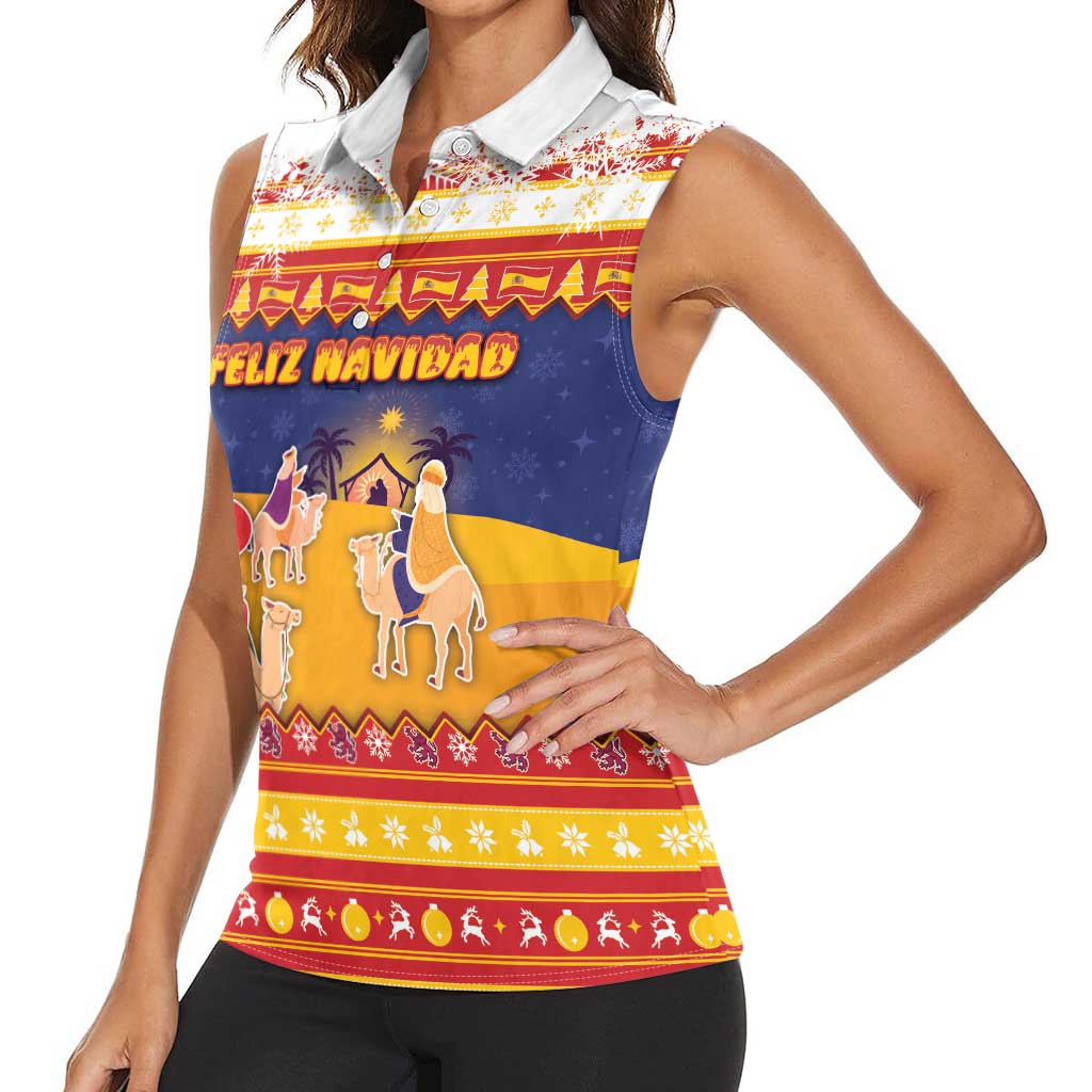 Spain Christmas Women Sleeveless Polo Shirt Los Reyes Magos - Wonder Print Shop