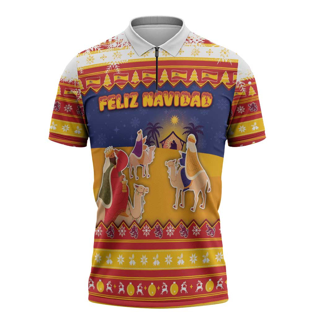 Spain Christmas Zipper Polo Shirt Los Reyes Magos - Wonder Print Shop