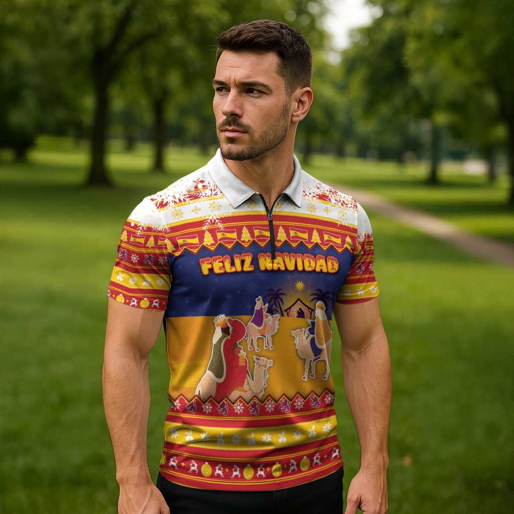 Spain Christmas Zipper Polo Shirt Los Reyes Magos - Wonder Print Shop