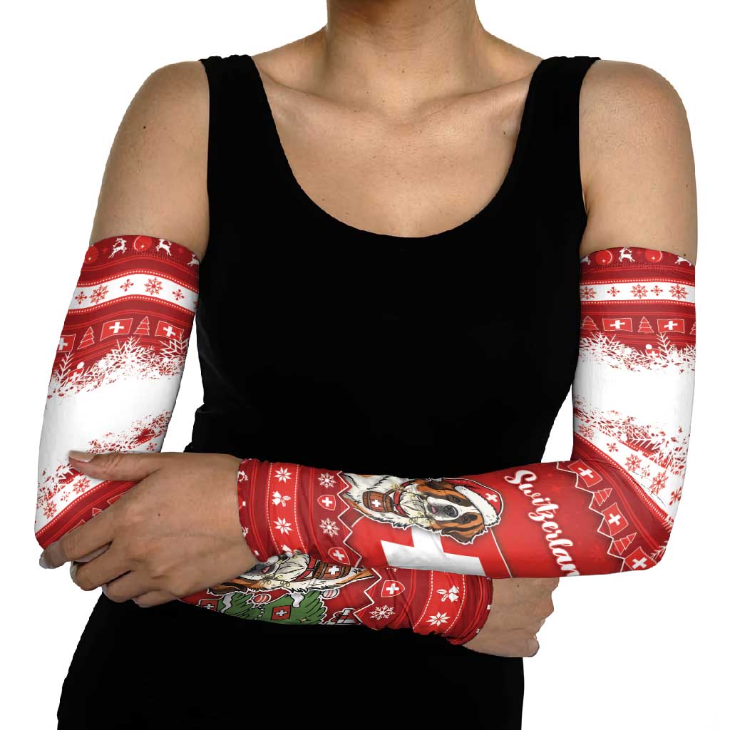 Switzerland Christmas Arm Sleeves Saint Bernard Merry Swissmas - Wonder Print Shop