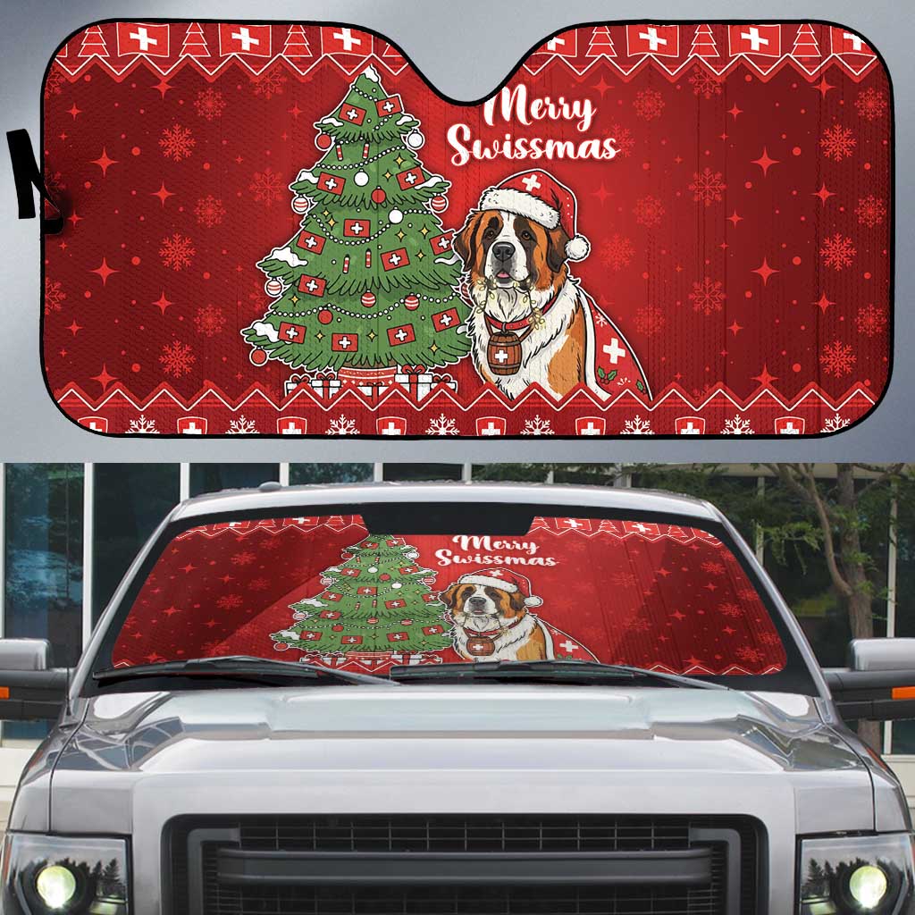 Switzerland Christmas Auto Sun Shade Saint Bernard Merry Swissmas - Wonder Print Shop