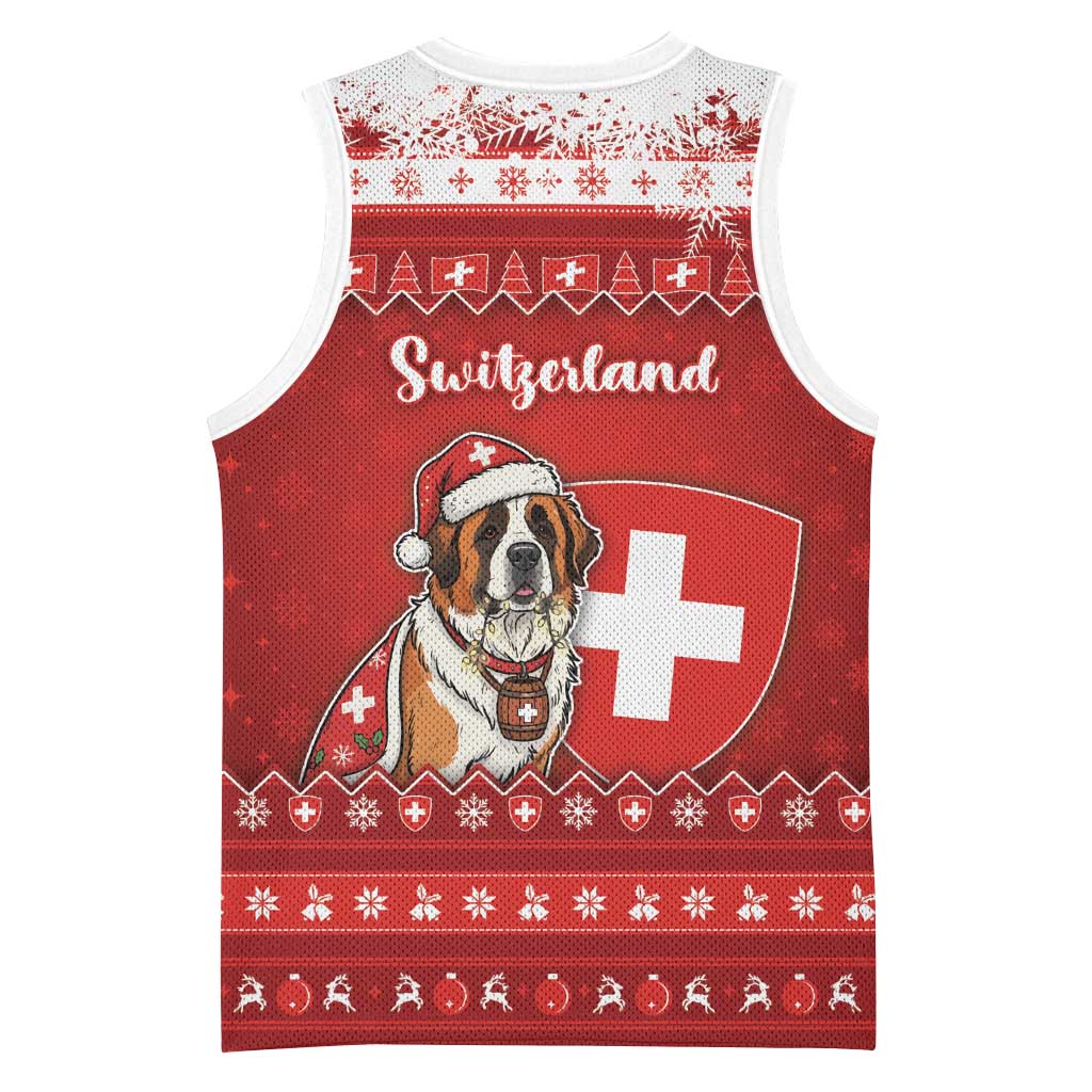 Switzerland Christmas Basketball Jersey Saint Bernard Merry Swissmas - Wonder Print Shop