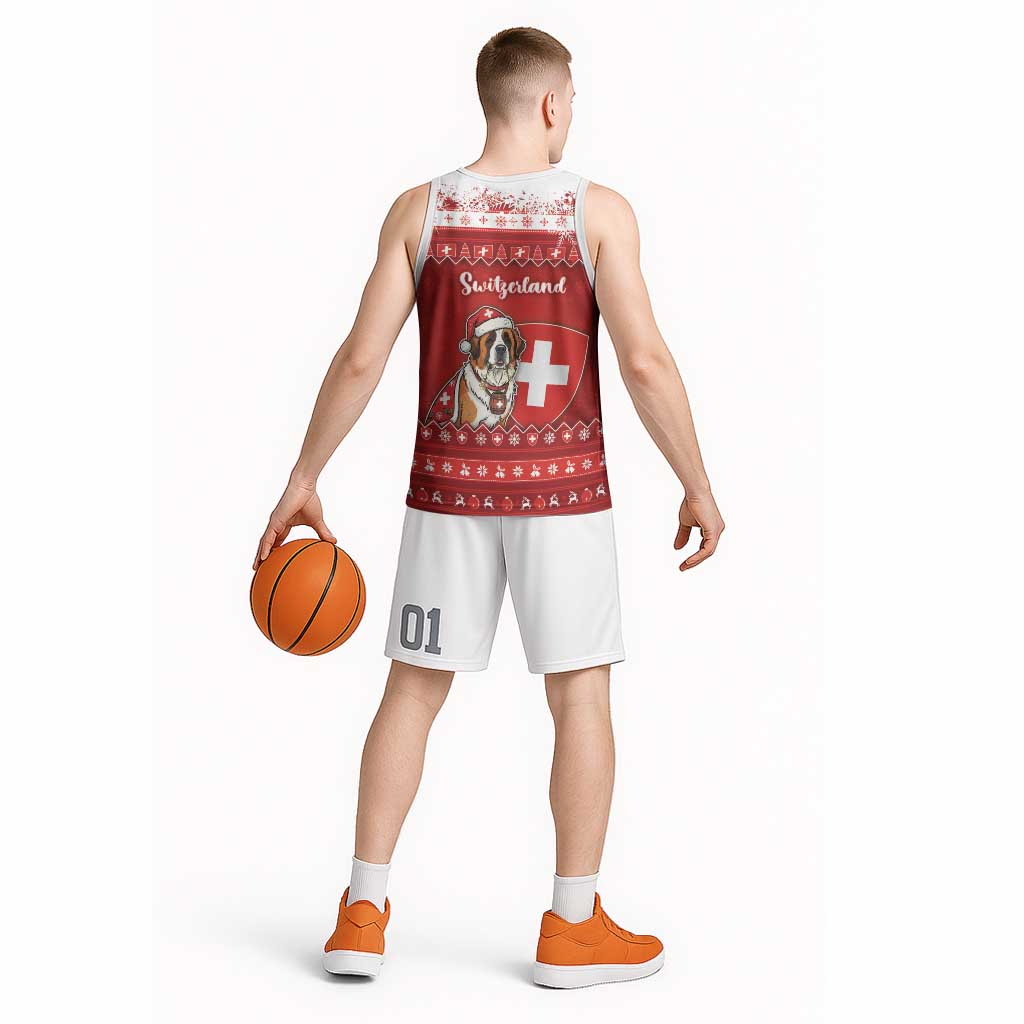 Switzerland Christmas Basketball Jersey Saint Bernard Merry Swissmas - Wonder Print Shop