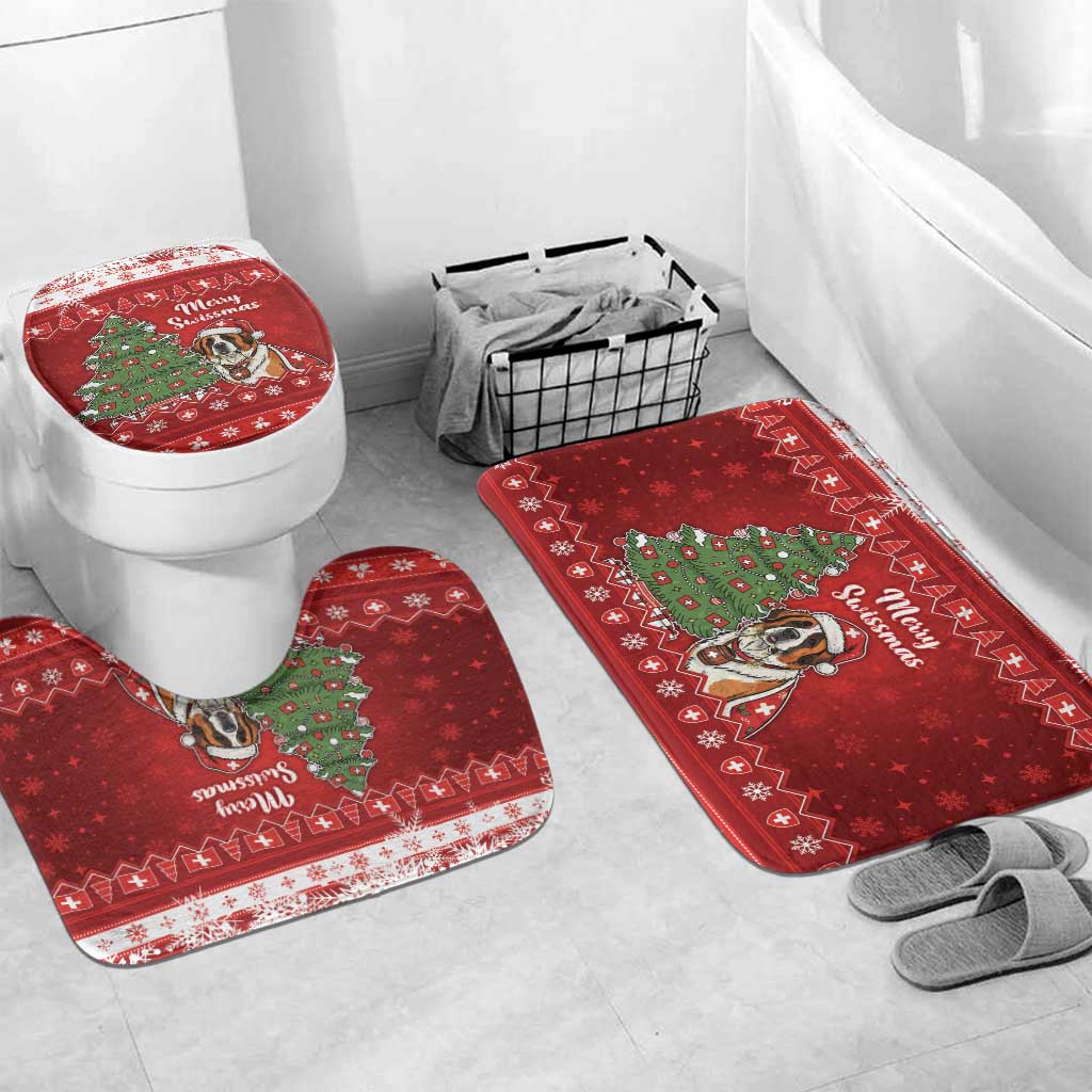Switzerland Christmas Bathroom Set Saint Bernard Merry Swissmas - Wonder Print Shop
