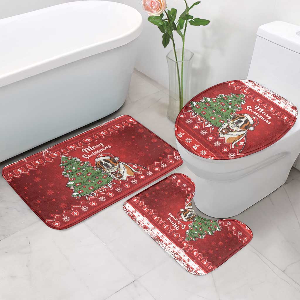 Switzerland Christmas Bathroom Set Saint Bernard Merry Swissmas - Wonder Print Shop