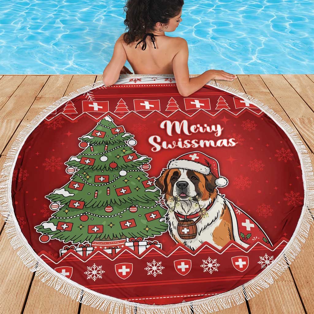 Switzerland Christmas Beach Blanket Saint Bernard Merry Swissmas - Wonder Print Shop