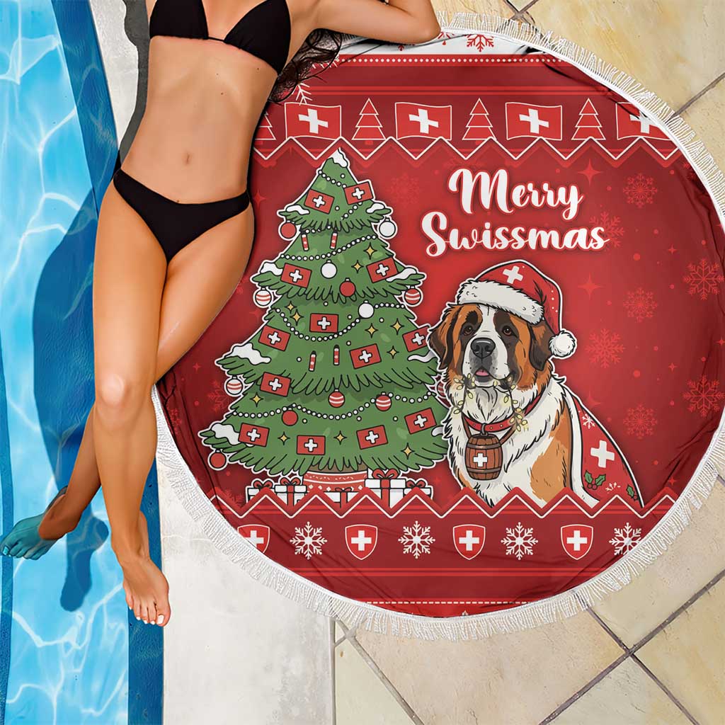 Switzerland Christmas Beach Blanket Saint Bernard Merry Swissmas - Wonder Print Shop