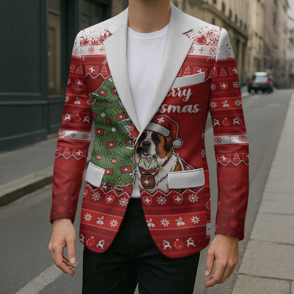 Switzerland Christmas Blazer Saint Bernard Merry Swissmas - Wonder Print Shop