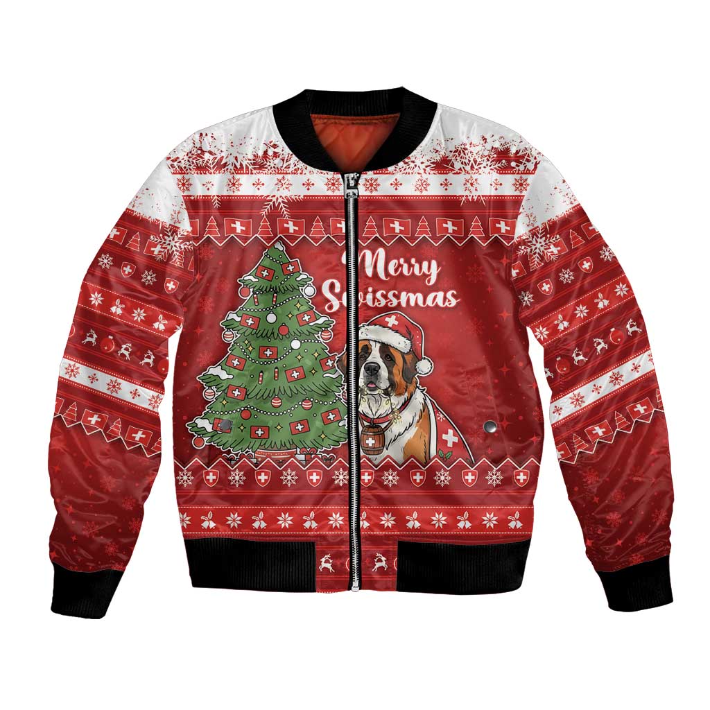 Switzerland Christmas Bomber Jacket Saint Bernard Merry Swissmas - Wonder Print Shop