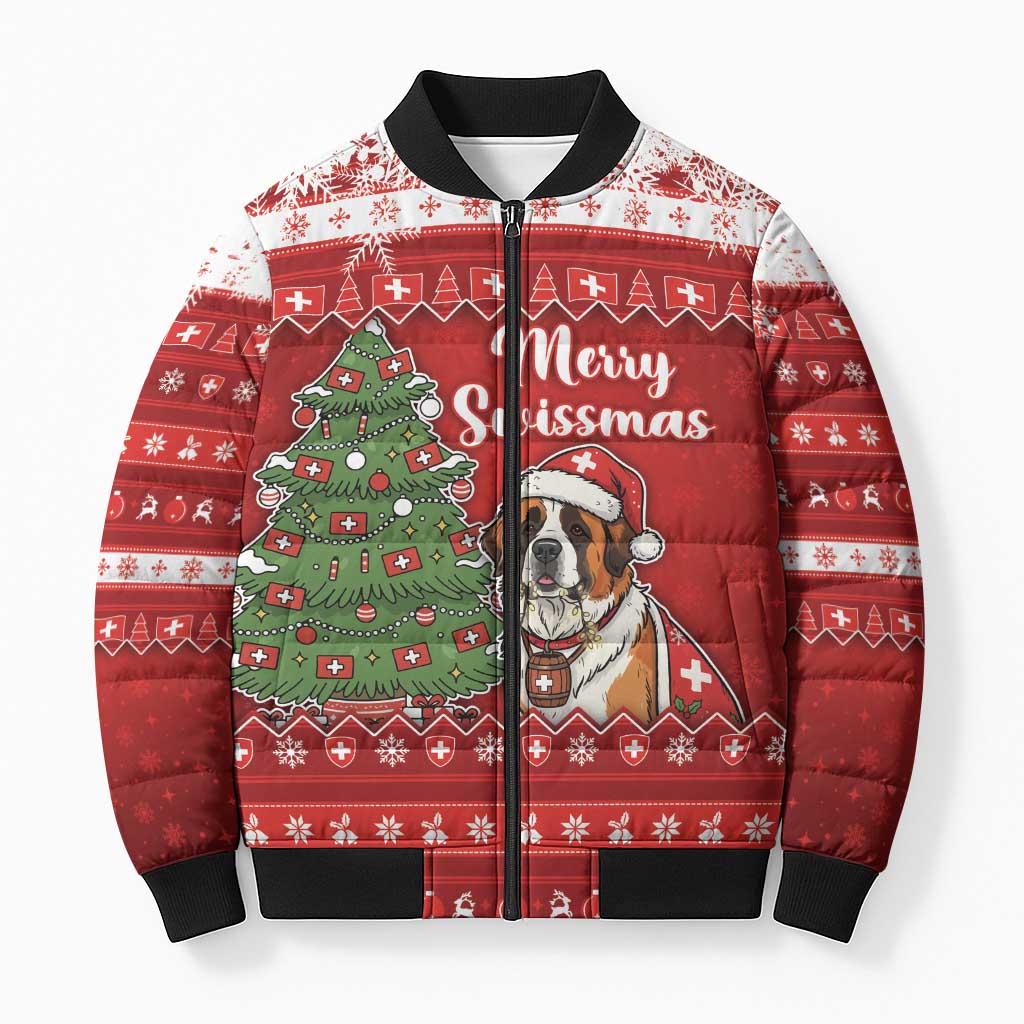 Switzerland Christmas Bomber Puffer Jacket Saint Bernard Merry Swissmas - Wonder Print Shop
