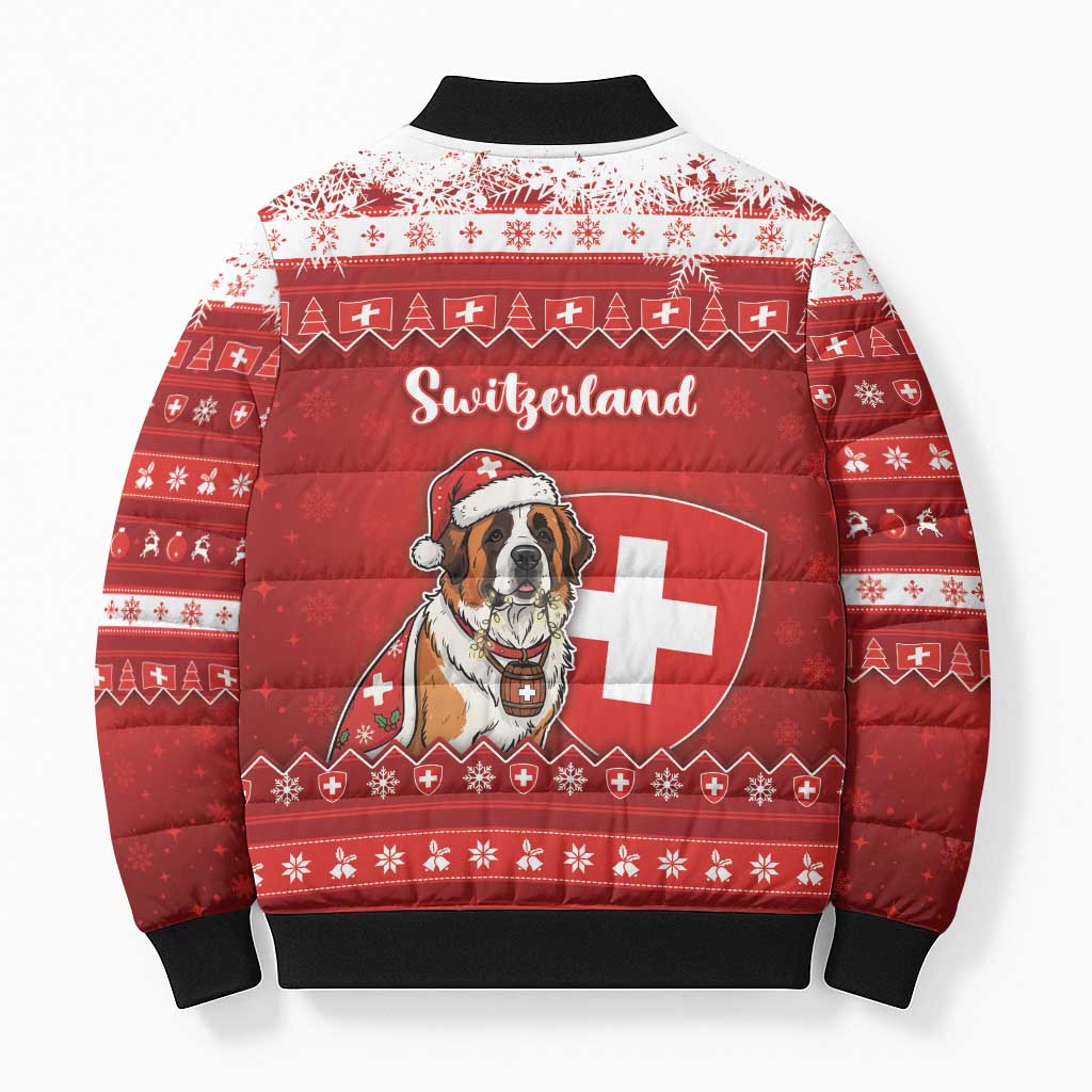 Switzerland Christmas Bomber Puffer Jacket Saint Bernard Merry Swissmas - Wonder Print Shop