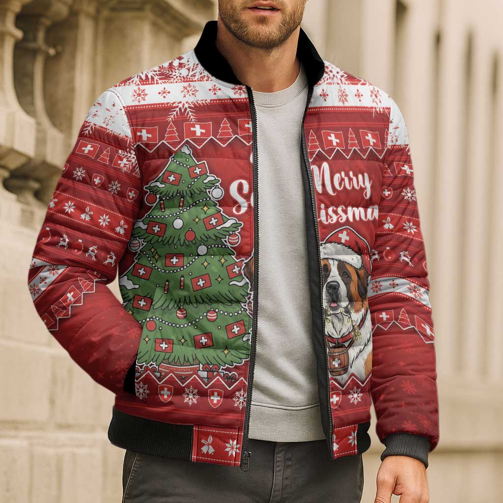 Switzerland Christmas Bomber Puffer Jacket Saint Bernard Merry Swissmas - Wonder Print Shop