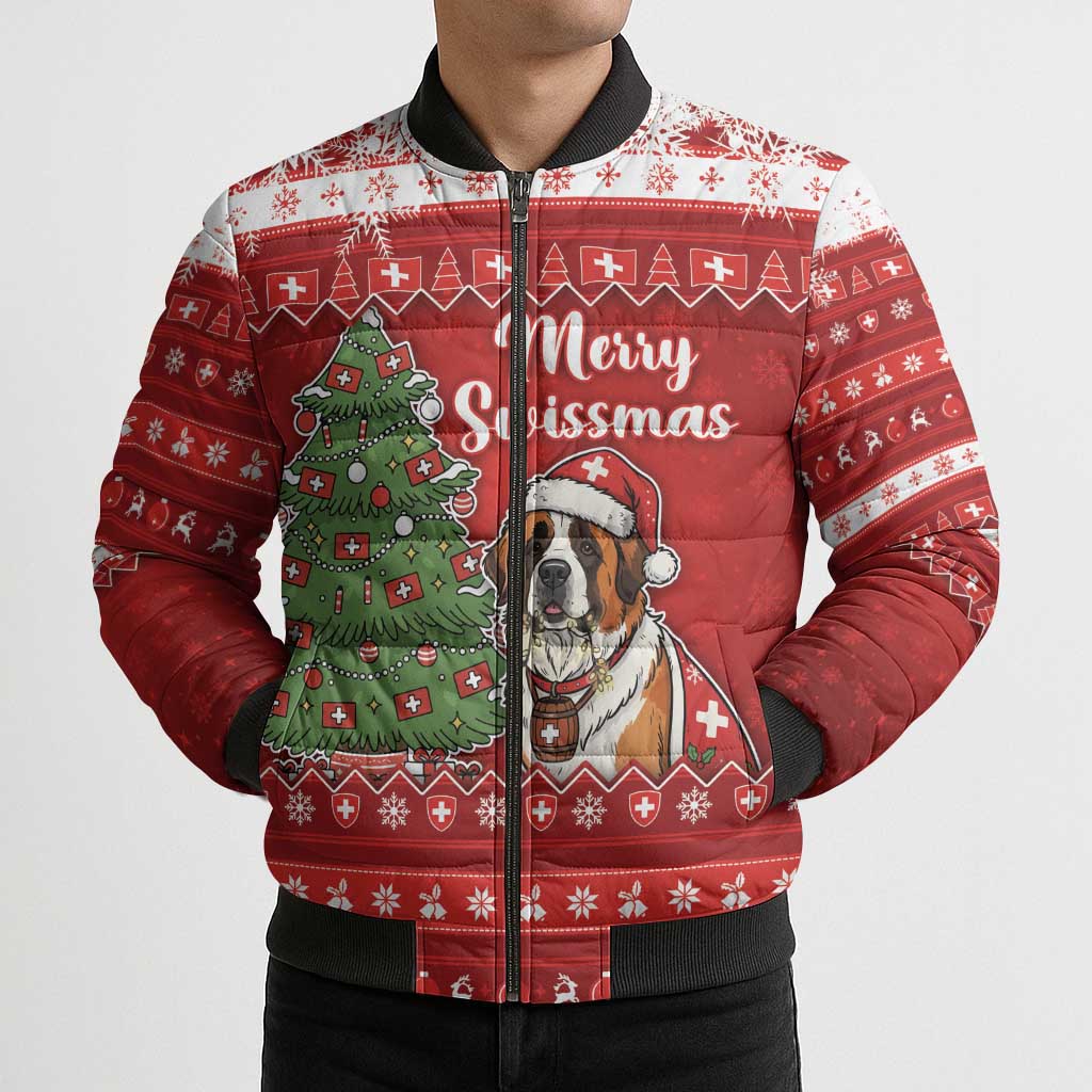 Switzerland Christmas Bomber Puffer Jacket Saint Bernard Merry Swissmas - Wonder Print Shop
