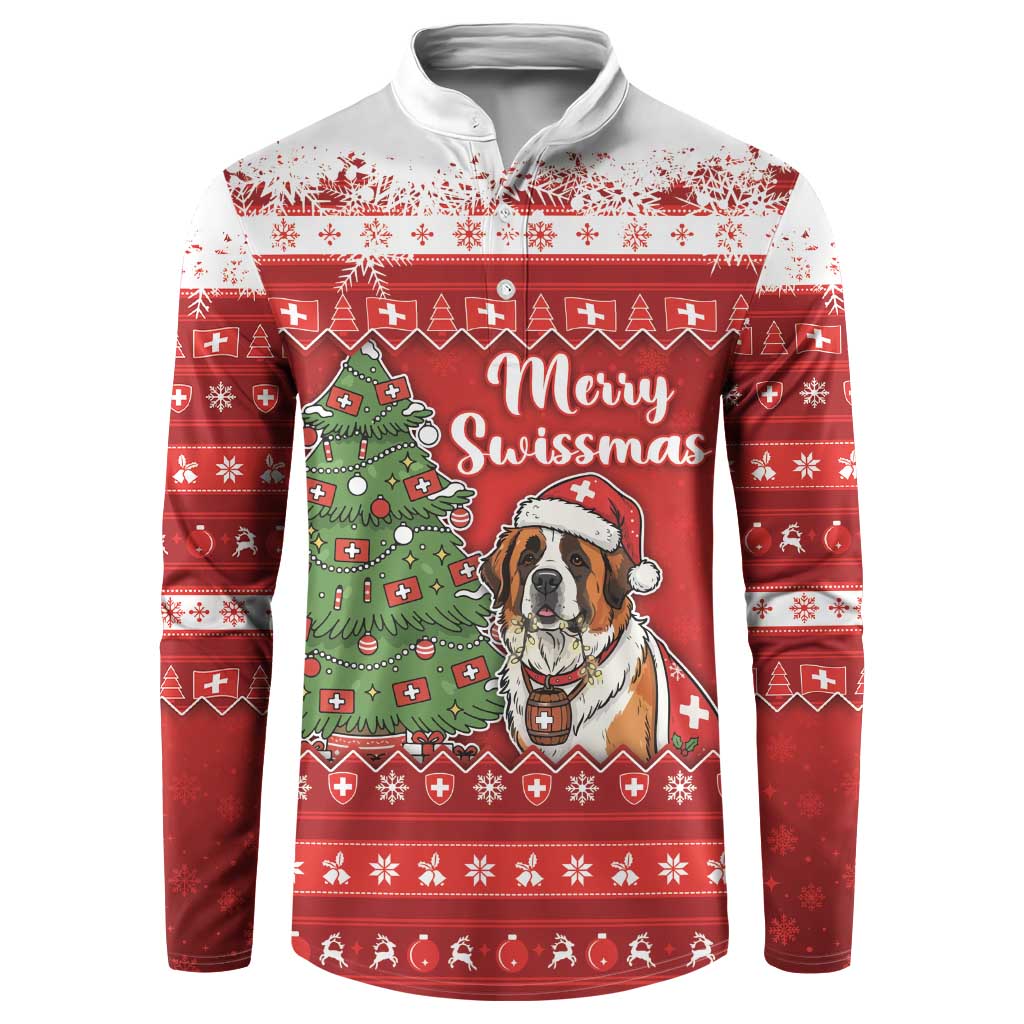 Switzerland Christmas Button Sweatshirt Saint Bernard Merry Swissmas - Wonder Print Shop
