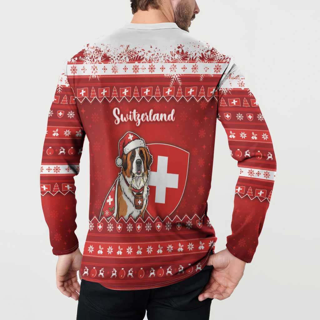Switzerland Christmas Button Sweatshirt Saint Bernard Merry Swissmas - Wonder Print Shop