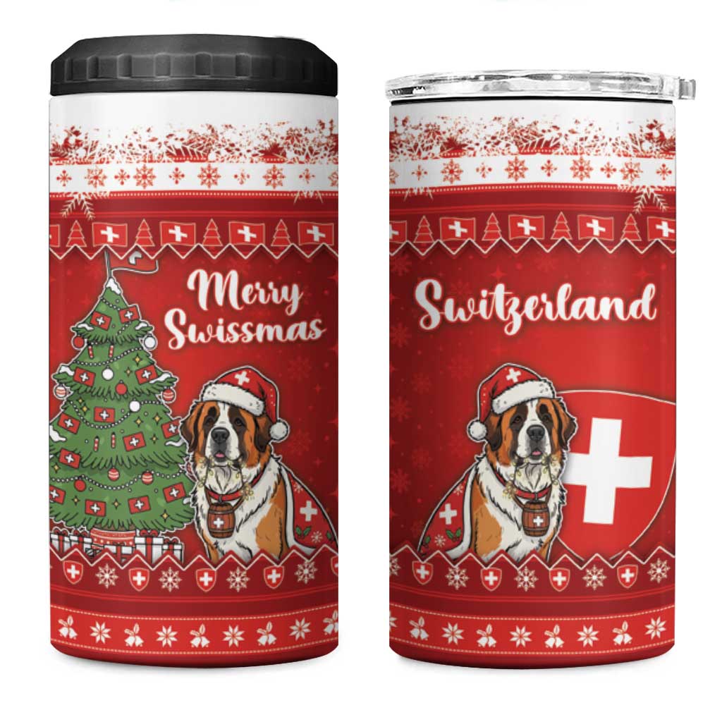 Switzerland Christmas 4 in 1 Can Cooler Tumbler Saint Bernard Merry Swissmas - Wonder Print Shop