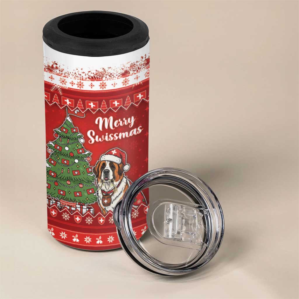 Switzerland Christmas 4 in 1 Can Cooler Tumbler Saint Bernard Merry Swissmas - Wonder Print Shop