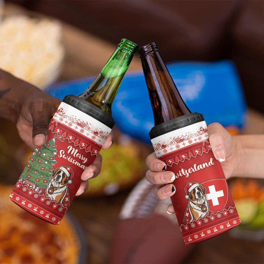 Switzerland Christmas 4 in 1 Can Cooler Tumbler Saint Bernard Merry Swissmas - Wonder Print Shop