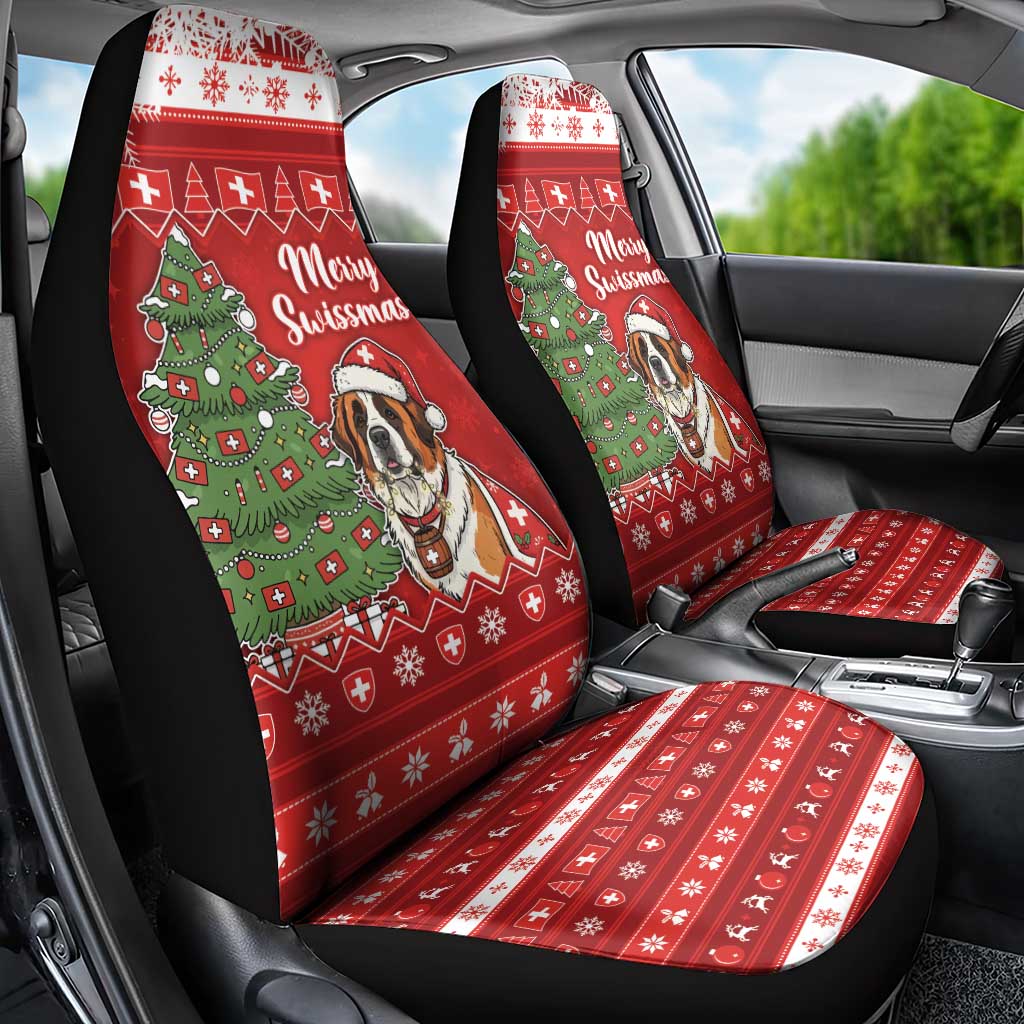 Switzerland Christmas Car Seat Cover Saint Bernard Merry Swissmas - Wonder Print Shop