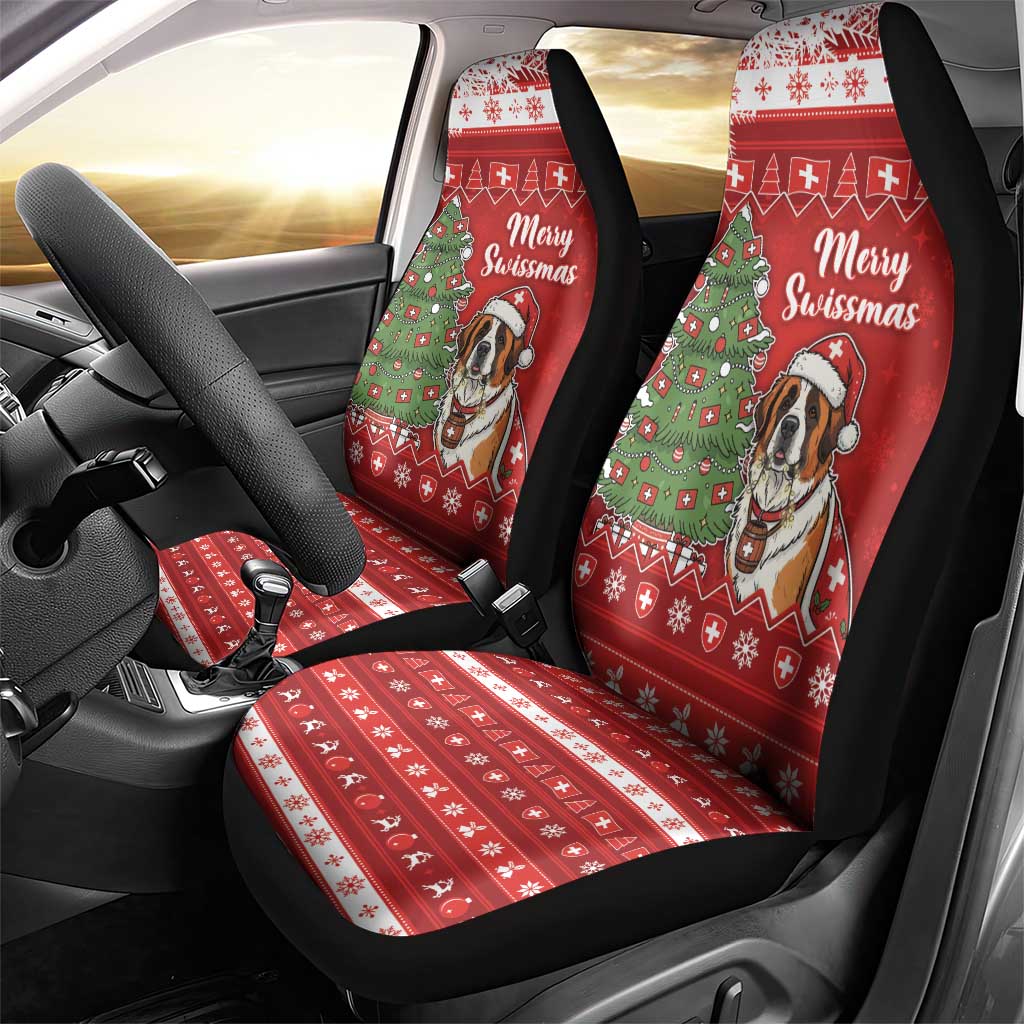 Switzerland Christmas Car Seat Cover Saint Bernard Merry Swissmas - Wonder Print Shop