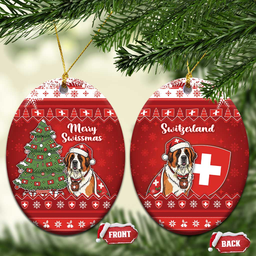 Switzerland Christmas Ceramic Ornament Saint Bernard Merry Swissmas - Wonder Print Shop