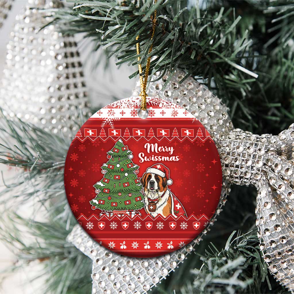 Switzerland Christmas Ceramic Ornament Saint Bernard Merry Swissmas - Wonder Print Shop