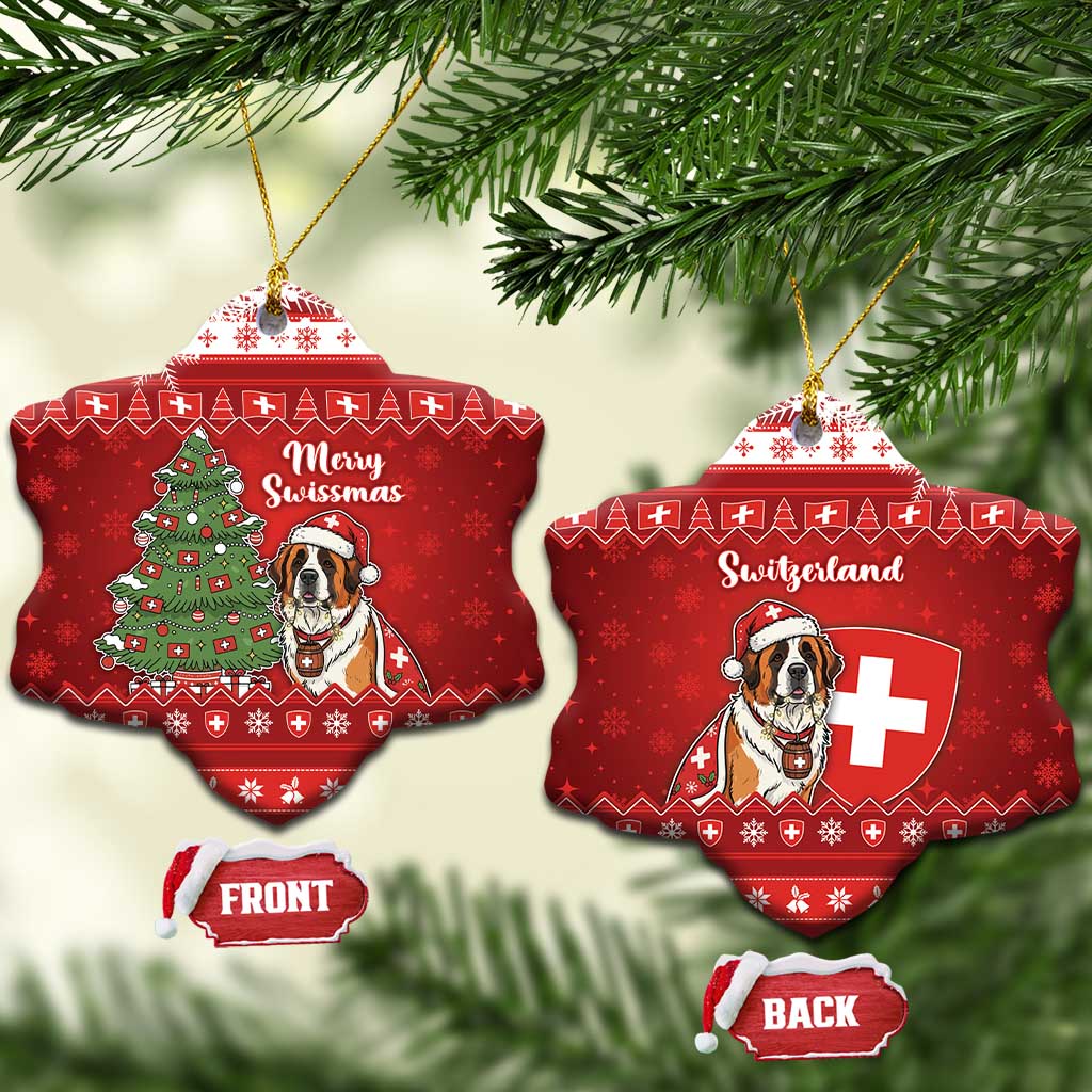 Switzerland Christmas Ceramic Ornament Saint Bernard Merry Swissmas - Wonder Print Shop