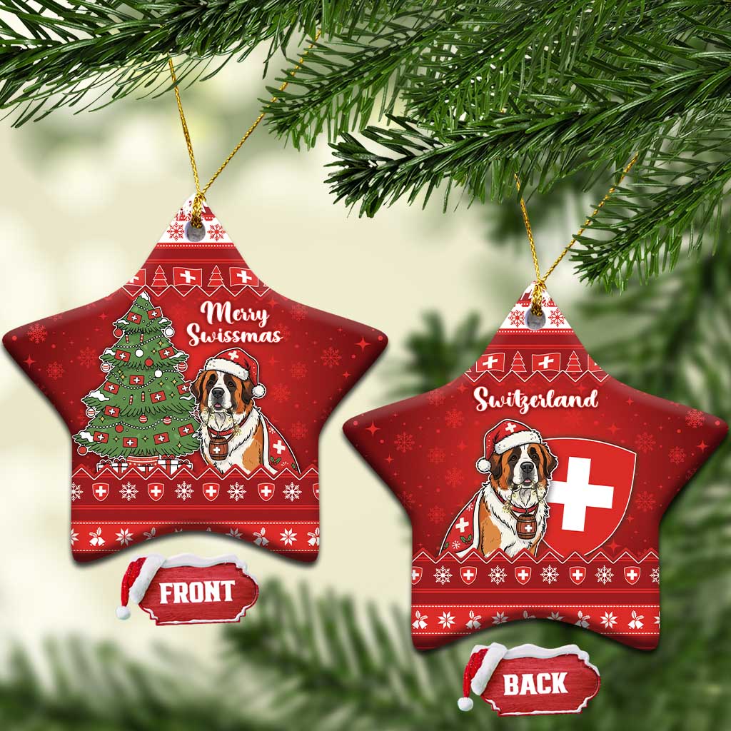 Switzerland Christmas Ceramic Ornament Saint Bernard Merry Swissmas - Wonder Print Shop