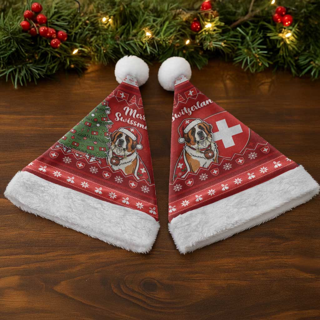 Switzerland Christmas Santa Hat Saint Bernard Merry Swissmas - Wonder Print Shop