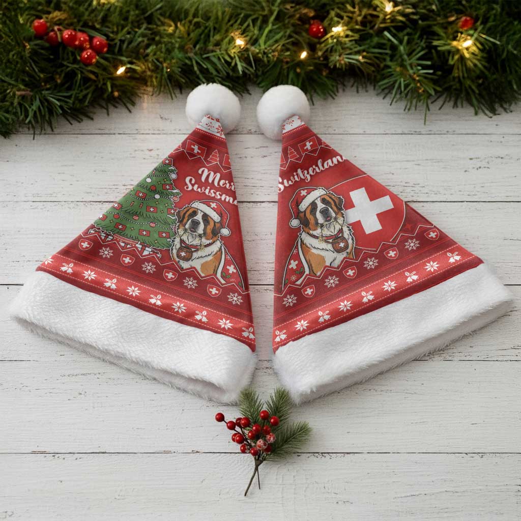 Switzerland Christmas Santa Hat Saint Bernard Merry Swissmas - Wonder Print Shop